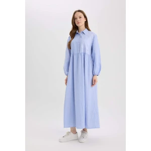 Relax Fit Gömlek Yaka Desenli Poplin Uzun Kollu Maxi Tesettür Elbise E5262AX25SP