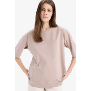 Oversize Geniş Kalıp Bisiklet Yaka Basic Düz Penye Kısa Kollu Tişört C0099AX25SP