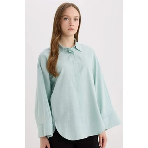 Relax Fit Keten Karışımlı Uzun Kollu Tesettür Gömlek Tunik B9835AX25SP