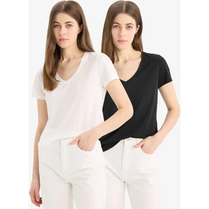 Regular Fit V Yaka Basic Düz 2'li Tişört F1015AX25SM