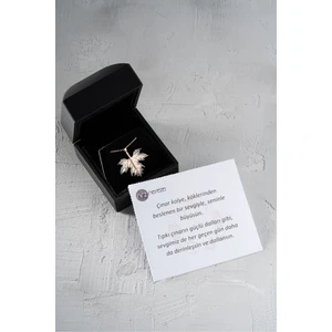 925 Ayar Gümüş Işıklı Kutuda Rose Kaplama Çınar Yaprağı Kolye