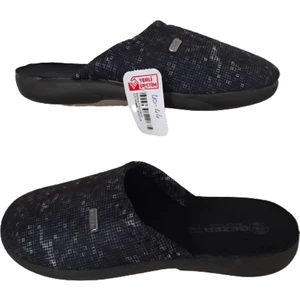 Erkek Siyah-Gri Desenli Ortopedik Taban Ev İçi Günlük Terlik