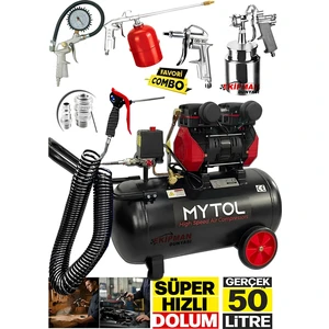 En Çok Tercih Edilen 1,5 Hp 50 Litre Yağsız Sessiz Hava Kompresörü ve Havalı Alet Seti Boya Seti