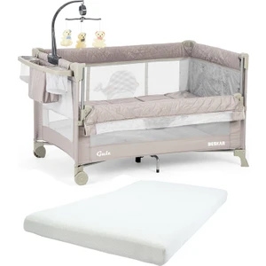 Beskar Anne Yanı Sallanır Cibinlikli Dönenceli Alt Açmalı Oyun Parkı Park Yatak Bebek Beşik 70X120 cm+ Yataklı