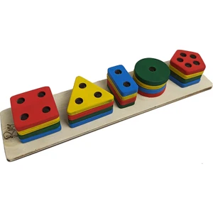 Montessori Ahşap  Geometrik Şekilller Tak-Çıkar Delikli 5 Şekil
