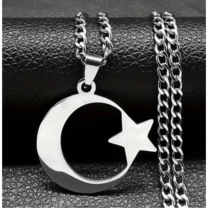 Gns Aksesuar Ay Yıldız Türk Bayrağı Temalı Paslanmaz Çelik Kalın Zincirli Kolye 65 cm