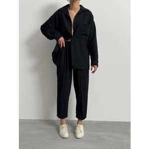 Kadın Oversize Keten Gömlek Pantolon Alt Üst Takım