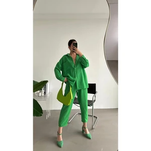 Kadın Oversize Keten Gömlek Pantolon Alt Üst Takım