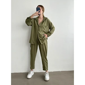 Kadın Oversize Keten Gömlek Pantolon Alt Üst Takım