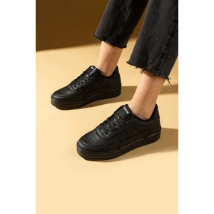 Pembe Potin Bağcıklı Comfort Taban Şeritli Kadın Sneaker 001-1005-24SSIYAH