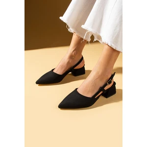 Pembe Potin Sivri Burun Saten Kumaş Slingback Kadın Topuklu Ayakkabı 87-151-25saten