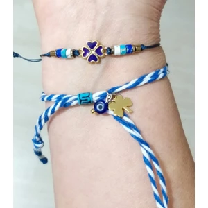 Funny Takı Varisit ve Hematit Doğaltaşlı Yonca Bileklik ve Nazar Boncuklu Marteniçka Bileklik