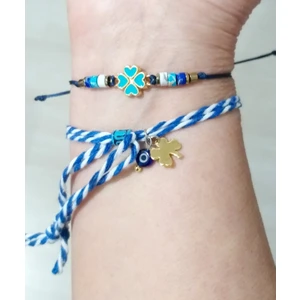 Funny Takı Varisit ve Hematit Doğaltaşlı Yonca Bileklik ve Nazar Boncuklu Marteniçka Bileklik