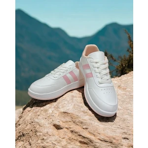 Beyaz-Pudra Iki Bant Unisex Günlük Sneaker Spor Ayakkabı