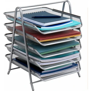 5 Li Metal Evrak Rafı Gri 1 Paket Masaüstü A4 Dosya Düzenleyici Kağıt Tepsisi Metal Çelik Fileli Beş Katlı Hareketli