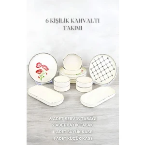 Lili Home 6 Kişilik 14 Parça Gelincik Poppy Flower Desenli Kahvaltı Takımı - Lüx Kahvaltılık Sunum Seti Tabağı