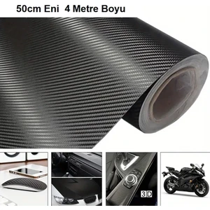 Karbon Fiber Folyo Hava Kanallı Araç Döşeme Direksiyon Telefon Kaplama Folyosu Siyah 50 cm x 4 Metre