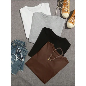 Düz Oversize Basic 4'lü Çoklu Kombin T-Shirt