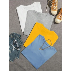 Unisex Düz Oversize Basic 4'lü Çoklu Kombin T-Shirt