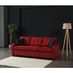 Meşe Home Plus Kılıflı Torba Yaylı Keten Kumaş Fonksiyonel Üçlü Kanepe Koltuk Kırmızı