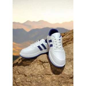 Beyaz-Lacivert Iki Bant Unisex Günlük Sneaker Spor Ayakkabı