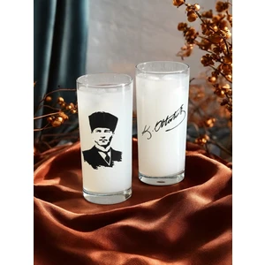 Rakı Bardağı 2'li Cam - Atatürk Kalpaklı - İmzalı