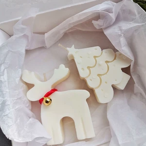 Bliss Beam Decoration 2'li Yılbaşı Temalı Beyaz Geyik ve Çam Ağacı Seti Soya Mumu