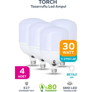 30W Tasarruflu  E27 Beyaz Renk Torch Led Ampul-1,2,4,6,8,10 Adettir