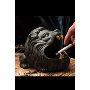Siyah Aslan Küllük | Dekoratif Altın Diş Aslan Beton Küllük /  Kül Tablası