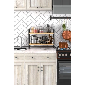 2 Raflı Metal Düzenleyici Tezgah Üstü Raf Baharatlık Banyo Rafı Metal Organizer Çok Amaçlı Raf