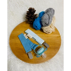 Minas Dream Minasdream Ikili Çıtçıtlı Emzik Askısı - Zinciri Mavi Kareli Set