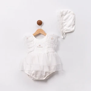 Lucinda Dantelli Boneli Kız Bebek Romper Beyaz