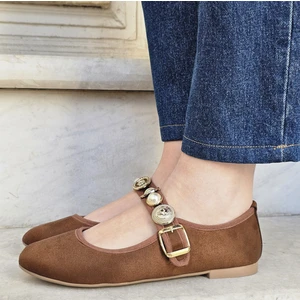 Inci Taşlı Mary Jane Yuvarlak Burun Günlük Trend Rahat Babet