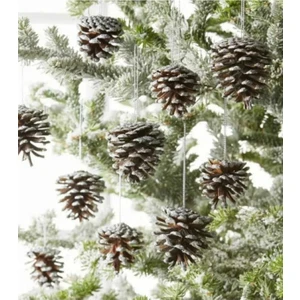 Yılbaşı Çam Ağacı Süsü 6 Adet Ipli Beyaz Kar Kozalak Yılbaşı Süsü Ipli Kozalak Kapı Duvar Süsü Hobi