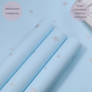 60CM×300CM Kendinden Yapışkanlı Yıldız Görünümlü Duvar Kağıdı Çocuk Odası Kaplama Dolap Mavi