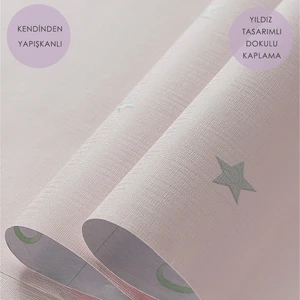 60CM×300CM Kendinden Yapışkanlı Yıldız Görünümlü Duvar Kağıdı Çocuk Odası Kaplama Dolap Pembe