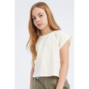 Kız Çocuk Boxy Fit Bisiklet Yaka Basic Düz Kısa Kollu Tişört C4511A825SM