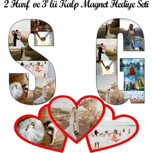 Özel Tasarım Kişisel Fotoğraflı Harf ve Kalp Magnet Koleksiyonu (2 Adet Harf, 1 Adet 3'lü Kalp)