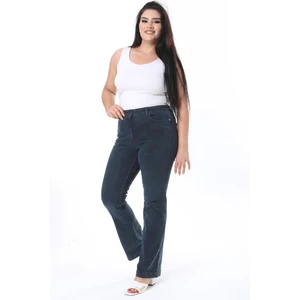 Kadın Büyük Beden Lacivert Yüksek Bel Likralı 5 Cep Kot Pantolon 65N38306