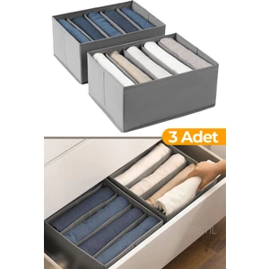 3 Adet - 5 Bölmeli Dolap ve Çekmece Içi Düzenleyici Saklama Kutusu Organizer - Antrasit