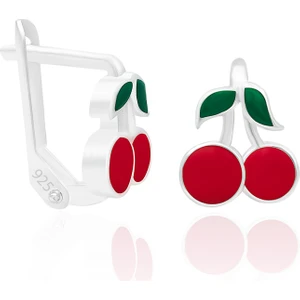 Silvera Telkari Gümüş Çocuk Küpesi Mineli Kiraz Motifli Küpe 925 Ayar ST244