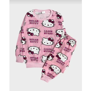 Kız Çocuk Pembe Hello Kity Desenli Uzun Kollu Pijama Takımı