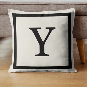 Perdeyap Harfli Kırlent Kılıfı - Y Harfi - Hediyelik Dekoratif Kırlent Yastık Kılıfı 43  x  43  cm  Krem-Siyah