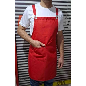Dery Collection Mutfak Önlüğü kırmızı Leke Tutmayan Sıvı Itici Kumaş Çapraz Askılı