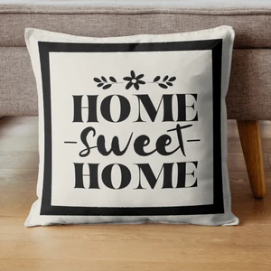 Home Sweet Home Desenli Dekoratif Kırlent Kılıfı Krem-Siyah