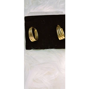 Stainless Steel Badelis Çelik Halka Üç Çizgili Gold Küpe