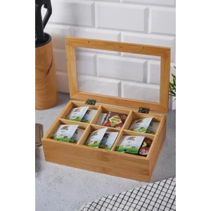 Bambu Çay Kutusu Saklama Kutusu Menteşeli Kapaklı Şeffaf Akrilik Çay Poşeti Organizeri
