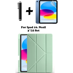 TEKNETSTORE Ipad A16 (11.NESİL) 2025 10. Nesil 10.9 Kılıf Kalem Bölmeli Arkası Silikon Standlı Uyku Modlu Kapak Ekran Koruyucu Kalem SET