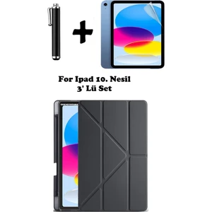 TEKNETSTORE Ipad A16 (11.NESİL) 2025 10. Nesil 10.9 Kılıf Kalem Bölmeli Arkası Silikon Standlı Uyku Modlu Kapak Ekran Koruyucu Kalem SET