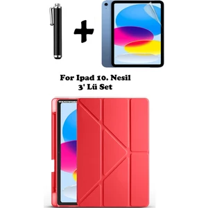Ipad 10. Nesil Kılıf/ekran Koruyucu/kalem Seti Silikon Arka Kapak Stand Olan Uyku Modlu Case